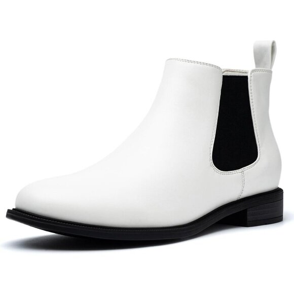 Women's White Fall Flat Chelsea Boots Classic Comfortable Short Ankle Boots